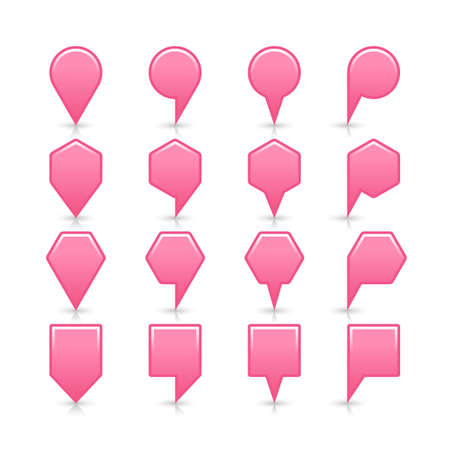 Flat pink color map pin sign location icon with gray shadow and reflection isolated on white background. Web design element save in vector illustration 8 epsのイラスト素材