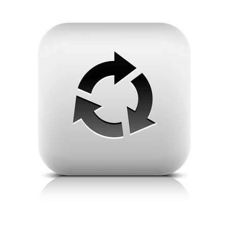 Black arrow sign. Reload, rotation, reset, loop, refresh icon. Rounded square button with gray reflection, shadow on white background. Series in a stone style. Vector illustration web design 8 epsのイラスト素材