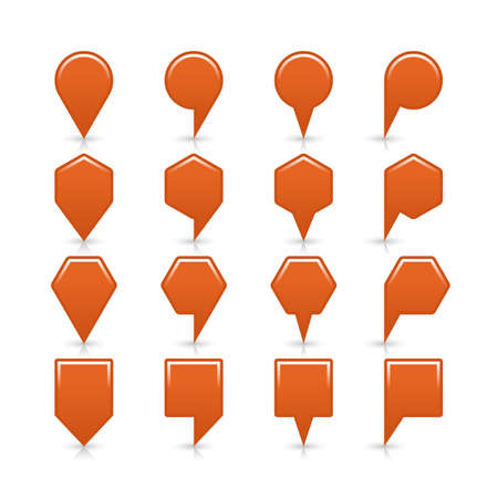 Flat brown color map pin sign location icon with gray shadow and reflection isolated on white background. Web design element save in vector illustration 8 epsのイラスト素材