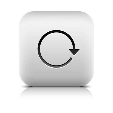 Arrow sign. Reload, rotation, reset, loop, refresh icon. Series in a stone style. Rounded square button with gray reflection, black shadow on white background. Vector illustration web design 8 eps.のイラスト素材