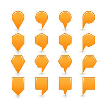 Flat orange color map pin sign location icon with gray shadow and reflection isolated on white background. Web design element save in vector illustration 8 epsのイラスト素材