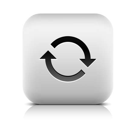 Black arrow icon. Reload, rotation, reset, loop, refresh sign. Rounded square web button gray reflection shadow on white background. Series in a stone style. Vector illustration design element 8 epsのイラスト素材