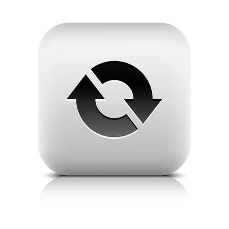 Black arrow icon. Reset, loop, refresh, reload, rotation sign. Rounded square web button gray reflection shadow on white background. Series in a stone style. Vector illustration design element 8 epsの写真素材