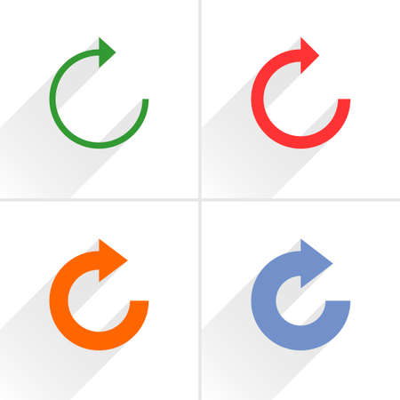 4 arrow icon. Set 05. Repeat, reload, refresh, rotation, reset sign. Color pictogram with gray long shadow on white background. Simple, solid, plain, flat style Vector illustration web design 8 epsのイラスト素材