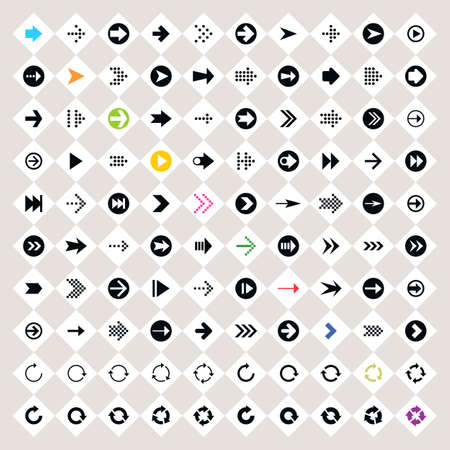 100 arrow sign icon set pictogram on rhombus shapes. Modern simple minimal, flat, solid, mono, monochrome, plain, contemporary style. Vector illustration web internet design element 8 epsの写真素材
