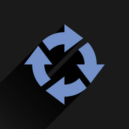 Blue arrow icon reload, refresh, rotation, reset, repeat sign. Web pictogram with long shadow on black background. Simple, solid, plain, flat style. Vector illustration graphic design 8 epsのイラスト素材