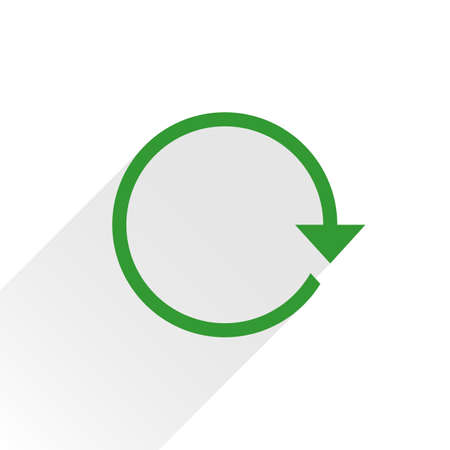 Green arrow icon reload, refresh, rotation, reset, repeat sign. Web pictogram with gray long shadow on white background. Simple, solid, plain, flat style. Vector illustration graphic design 8 epsの写真素材