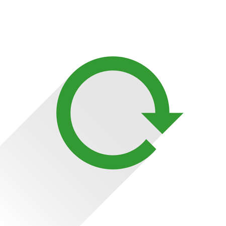 Green arrow icon reload, refresh, rotation, reset, repeat sign. Web pictogram with gray long shadow on white background. Simple, solid, plain, flat style. Vector illustration graphic design 8 epsの写真素材