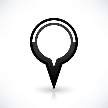 Map pin location sign circle icon in flat style. Simple black shapes with gray gradient oval shadow and reflection isolated on white background. Web design element save in vector illustration 8 epsのイラスト素材