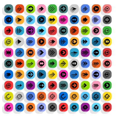 100 arrow color icon in flat style with long shadow. Colored signs on rounded square shapes web button on background. Minimal simple plain style. Vector illustration design element save 10 epsのイラスト素材