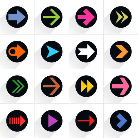 16 arrow flat icon with gray long shadow. Black sign on white background. Tidy, clean, simple, minimal, solid, plain style. Vector illustration web internet design element save in 8 epsの写真素材