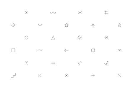 Geometric pattern with different simple signs in thin style. White horizontal background with forms in gray colors . Web design element save in vector illustration 8 EPSのイラスト素材