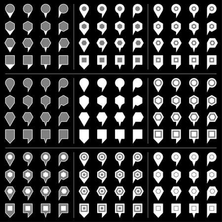 100 and 44 map pins sign location icon with gray shadow in flat style. Set 07 Simple white shapes with gray accent on black background. This vector illustration web design element save in 8 epsのイラスト素材