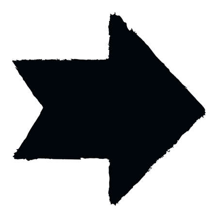 Black arrow sign painted by paint brushstroke. Ink sketch drawing created in handmade technique. Quick and easy recolorable shape. Vector illustration a graphic elementのイラスト素材