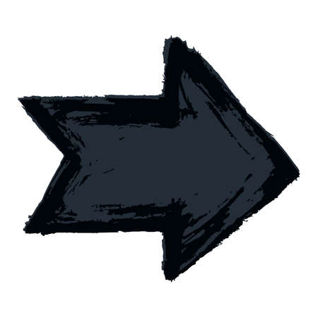 Black arrow sign painted by paint brushstroke. Ink sketch drawing created in handmade technique. Quick and easy recolorable shape. Vector illustration a graphic elementのイラスト素材