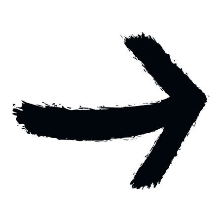 Black arrow sign painted by paint brushstroke. Ink sketch drawing created in handmade technique. Quick and easy recolorable shape. Vector illustration a graphic elementのイラスト素材