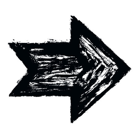 Black arrow sign painted by paint brushstroke. Ink sketch drawing created in handmade technique....