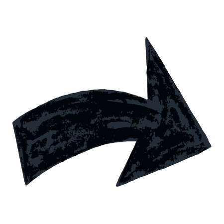 Black arrow sign painted by paint brushstroke. Ink sketch drawing created in handmade technique. Quick and easy recolorable shape. Vector illustration a graphic elementのイラスト素材