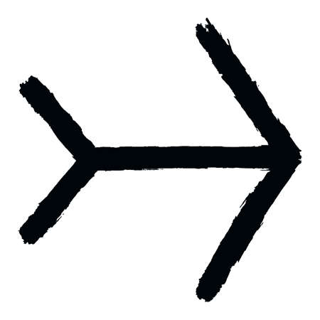 Black arrow sign painted by paint brushstroke. Ink sketch drawing created in handmade technique. Quick and easy recolorable shape. Vector illustration a graphic elementのイラスト素材