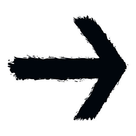 Black arrow sign painted by paint brushstroke. Ink sketch drawing created in handmade technique. Quick and easy recolorable shape. Vector illustration a graphic elementのイラスト素材