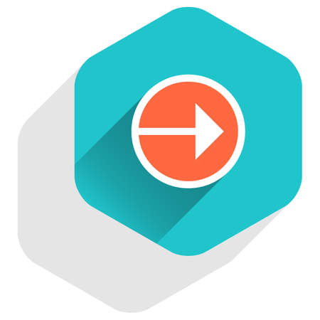 Use it in all your designs. Arrow sign on round icon in hexagon shape. Web internet button in flat long shadow style. Quick and easy recolorable vector illustration a graphic element for designのイラスト素材