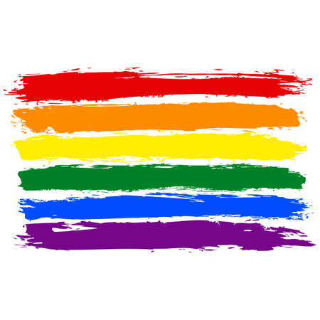 Rough paint brush stroke made in the colors of the rainbow pride flag LGBT movement. Quick and easy recolorable graphic element in technique vector illustrationのイラスト素材
