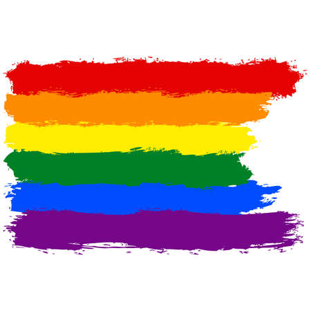 Rough paint brush stroke made in the colors of the rainbow pride flag LGBT movement. Quick and easy recolorable graphic element in technique vector illustrationのイラスト素材