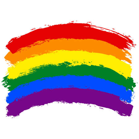 Rough paint brush stroke made in the colors of the rainbow pride flag LGBT movement. Quick and easy recolorable graphic element in technique rainbow illustrationのイラスト素材