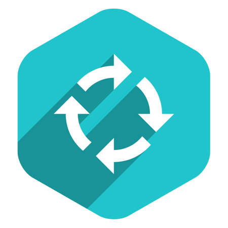 Arrow sign reload, refresh, rotation, loop, repetition, reset icon in hexagon web internet button in flat long shadow style.のイラスト素材