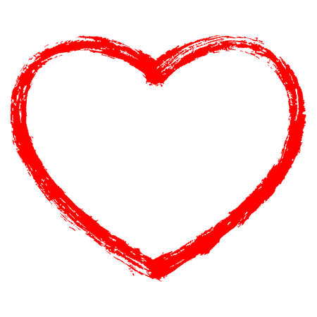 Use it in all your designs. Red heart contour painted by brush paint stroke. Ink sketch drawing created in handmade technique. Quick and easy recolorable shape. Vector illustration a graphic elementのイラスト素材