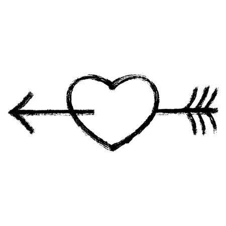 Use it in all your designs. Black heart pierced by an arrow. Popular symbol created with texture in handmade watercolor technique. Vector illustration a graphic element.のイラスト素材