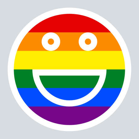Use it in all your designs. Emoticon smiley icon happy smiling face painted in the colors of the LGBT movement rainbow flag. Quick and easy recolorable graphic element in technique vector illustrationのイラスト素材