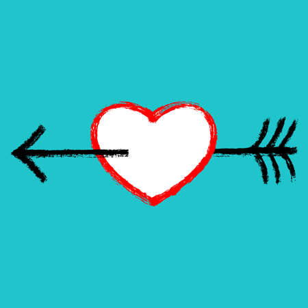 Use it in all your designs. Red heart pierced by an black arrow. Popular symbol created with texture in handmade watercolor technique. Vector illustration a graphic element.のイラスト素材