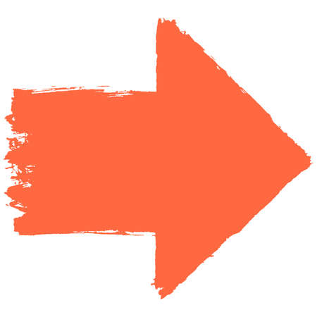 Use it in all your designs. Red arrow sign painted by paint brushstroke. Ink sketch drawing created in handmade technique. Quick and easy recolorable shape. Vector illustration a graphic elementのイラスト素材