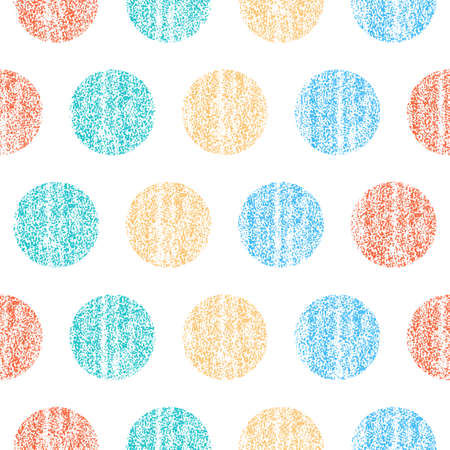 Use it in all your designs. Seamless pattern with color polka dots. Circle shape with old painted texture. Retro vintage wallpaper. Vector illustration a graphic element.のイラスト素材