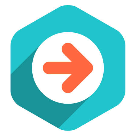 Use it in all your designs. Arrow sign on round icon in hexagon shape. Web internet button in flat long shadow style. Quick and easy recolorable vector illustration a graphic element for design.のイラスト素材