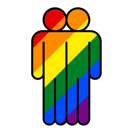 Use it in all your designs. Two man figures painted in the colors of the LGBT movement rainbow flag. Quick and easy recolorable graphic element in technique vector illustrationのイラスト素材