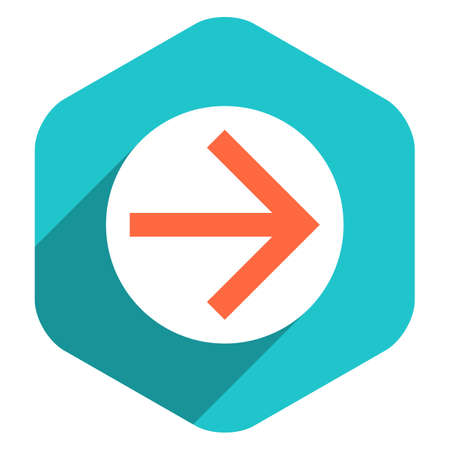 Use it in all your designs. Arrow sign on round icon in hexagon shape. Web internet button in flat long shadow style. Quick and easy recolorable vector illustration a graphic element for design.のイラスト素材