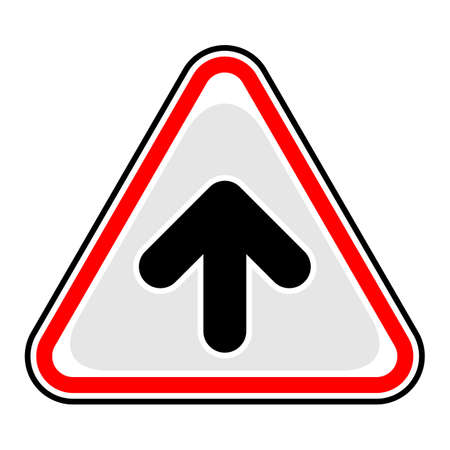 Red and black triangular sticker with arrow upload sign. Triangle hazard, warning, danger symbol.のイラスト素材