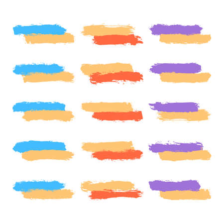 Set of fifteen brushstrokes colored paint created in sketch drawing handmade technique.のイラスト素材