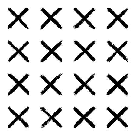 Use it in all your designs. Set of sixteen brushstrokes crosswise black paint created in sketch drawing handmade technique. Quick and easy recolorable vector illustration graphic elementのイラスト素材