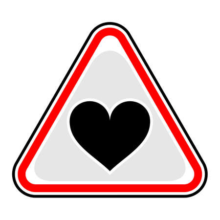 Use it in all your designs. Red and black triangular sticker with heart sign. Triangle hazard, warning, danger symbol. Quick and easy recolorable vector illustrationのイラスト素材