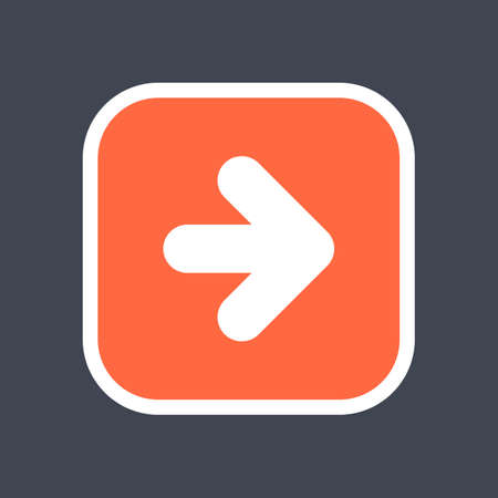 Arrow sign in a square icon. Red button is created in flat style. The design graphic element is saved as a vector illustration in the EPS file format.のイラスト素材