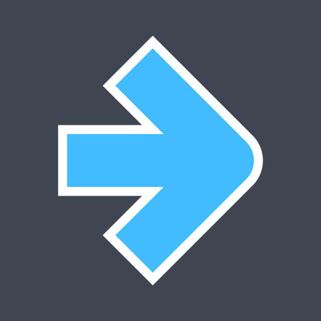 Arrow sign created as a sticker icon with a white outline. Blue navigation symbol designed in flat...