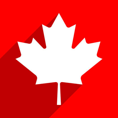 Canadian flag The Maple Leaf symbol with long shadow on square created in flat style.のイラスト素材