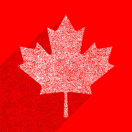 Canadian flag The Maple Leaf symbol with long shadow on square designed in flat style with used paint texture.のイラスト素材