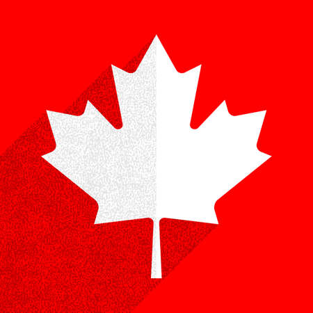 Canadian flag The Maple Leaf symbol with long shadow on square designed in flat style with used paint texture.のイラスト素材