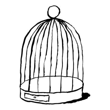 Black birds cage isolated on white background. Cartoon drawing was drawn with the brush and ink. The design graphic element is saved as a vector illustration in the EPS file format.のイラスト素材