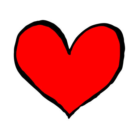 Red heart shape isolated on white background. Sketch drawing was drawn with the brush and ink. The design graphic element is saved as a vector illustration in the EPS file format.のイラスト素材