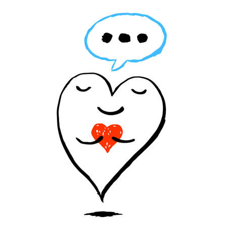 Black heart is holding a red heart. Funny greeting card for the holiday feast of Saint Valentine Day. Sketch drawing was drawn with the brush and ink and saved as a vector illustrationのイラスト素材
